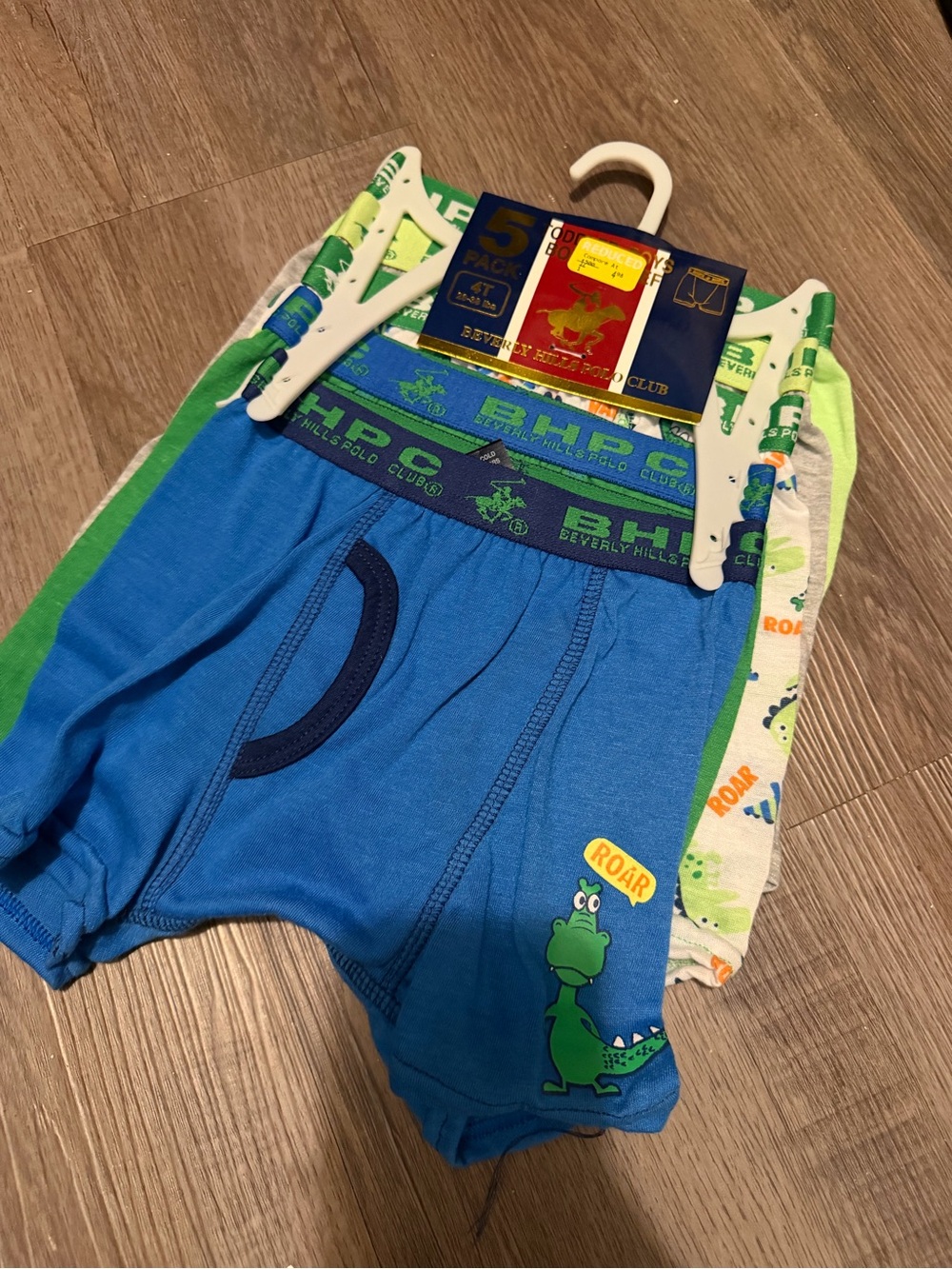 Beverly Hills Polo Club Boys' Blue Dino Briefs 5-Pack- NWT- 4T